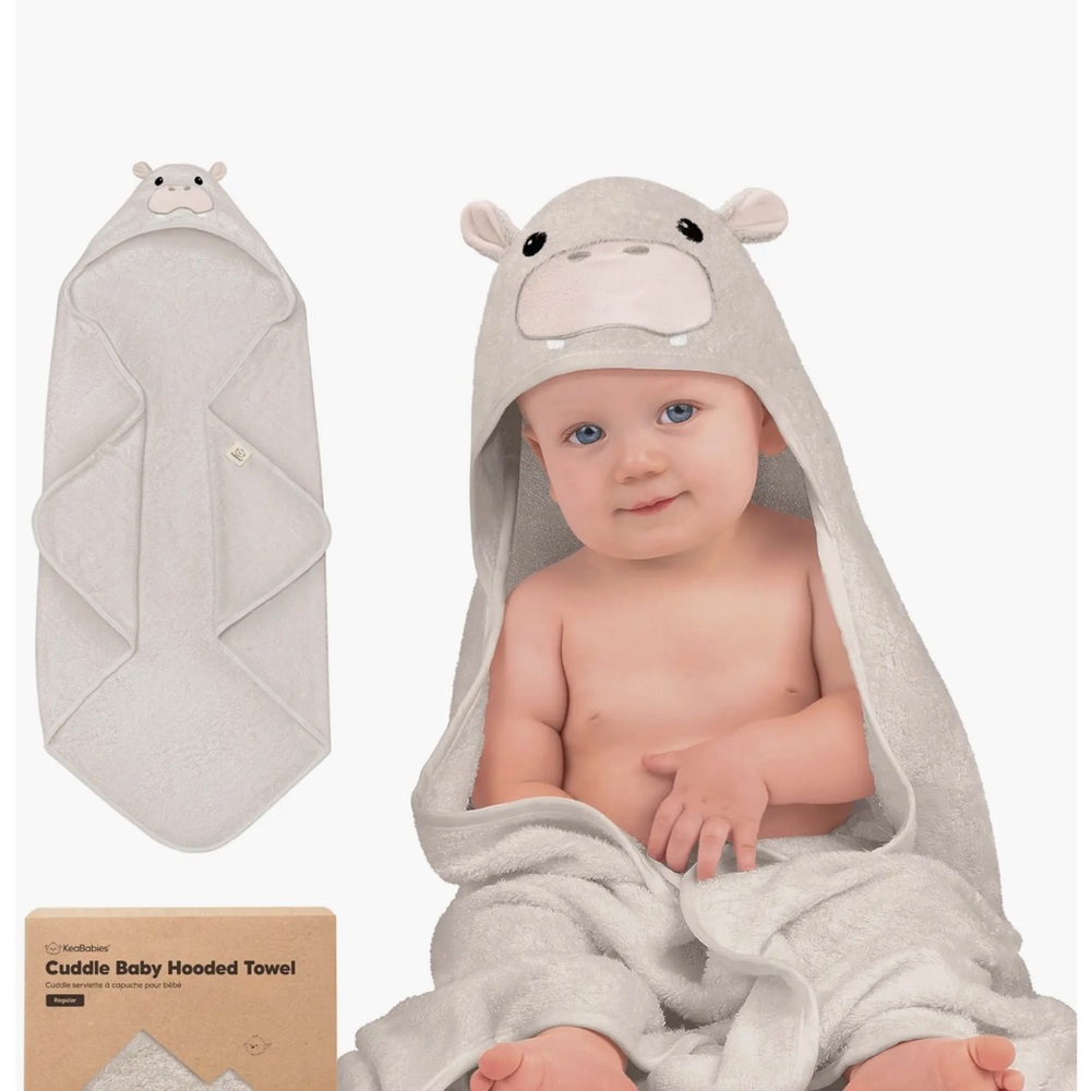 NWT Cuddle Baby Hippo Hooded Baby Towel - Light Gray